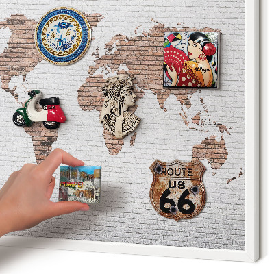 Tablero magnético de pared para imanes con marco blanco Mapa de ladrillos