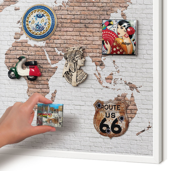 Tablero magnético de pared para imanes con marco blanco Mapa de ladrillos
