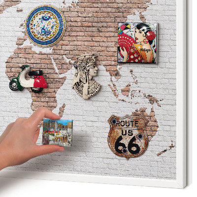 Tablero magnético de pared para imanes con marco blanco Mapa de ladrillos