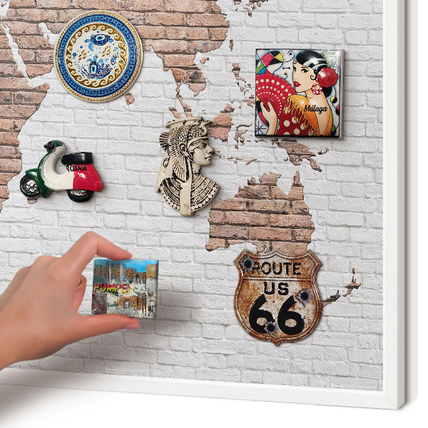 Tablero magnético de pared para imanes con marco blanco Mapa de ladrillos