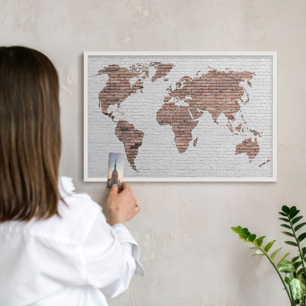 Tablero magnético de pared para imanes con marco blanco Mapa de ladrillos