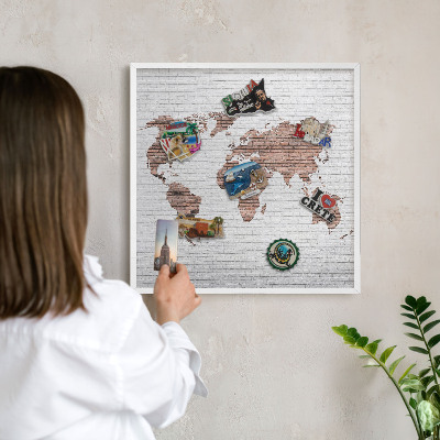 Tablero magnético de pared para imanes con marco blanco Mapa de ladrillos