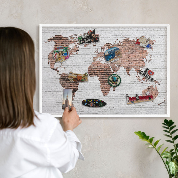 Tablero magnético de pared para imanes con marco blanco Mapa de ladrillos