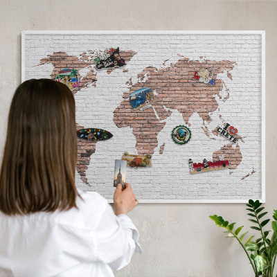 Tablero magnético de pared para imanes con marco blanco Mapa de ladrillos