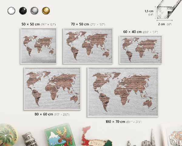 Tablero magnético de pared para imanes con marco blanco Mapa de ladrillos