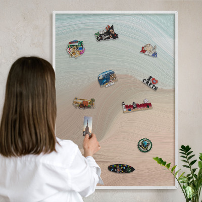 Tablero magnético metálico para souvenirs en color blanco Remolino pastel