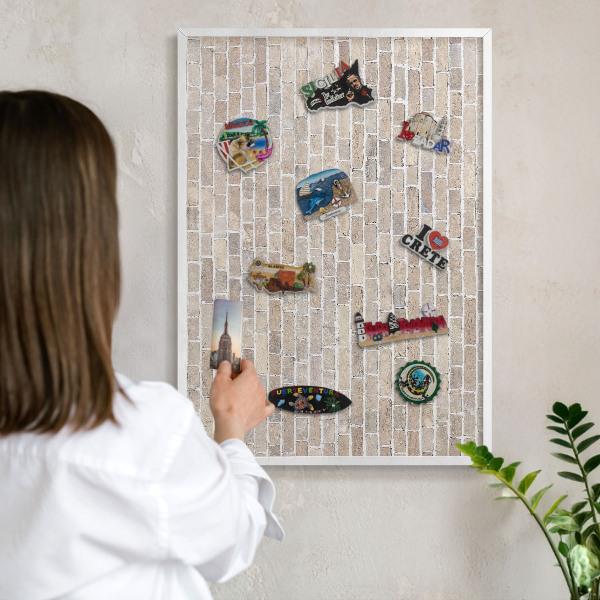 Tablero magnético metálico para souvenirs en color blanco Patrón de ladrillo