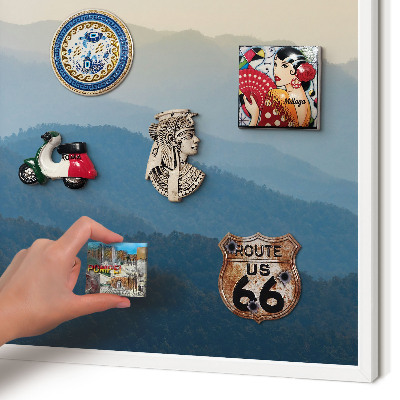 Tablero magnético metálico para souvenirs en color blanco Vistas a la montaña