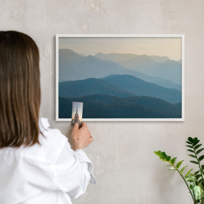 Tablero magnético metálico para souvenirs en color blanco Vistas a la montaña