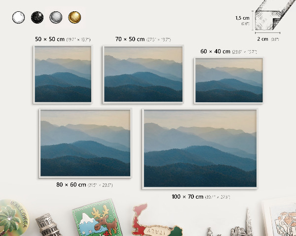 Tablero magnético metálico para souvenirs en color blanco Vistas a la montaña