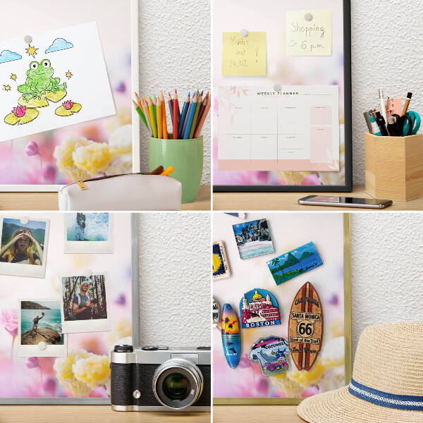 Tablero magnético de pared para imanes con marco blanco Flores en tonos pastel
