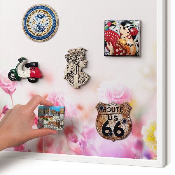 Tablero magnético de pared para imanes con marco blanco Flores en tonos pastel