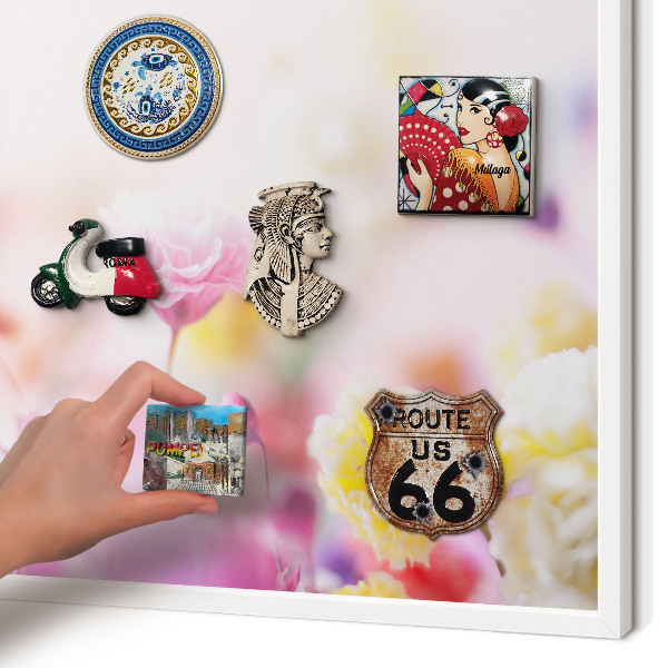 Tablero magnético de pared para imanes con marco blanco Flores en tonos pastel