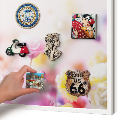 Tablero magnético de pared para imanes con marco blanco Flores en tonos pastel