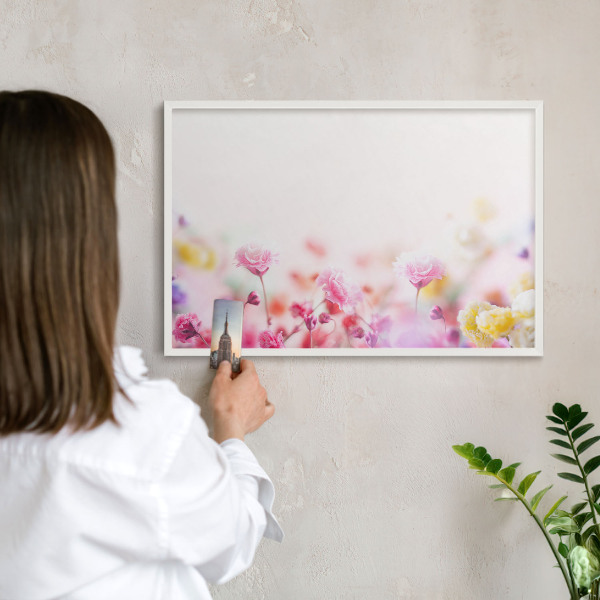 Tablero magnético de pared para imanes con marco blanco Flores en tonos pastel