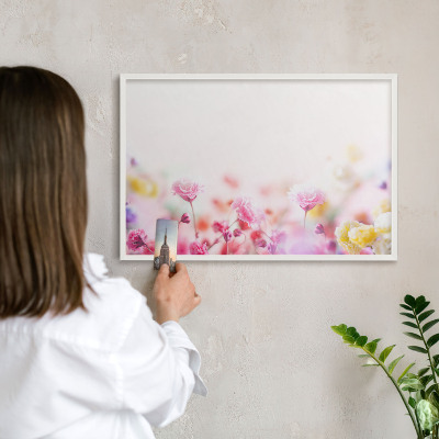 Tablero magnético de pared para imanes con marco blanco Flores en tonos pastel