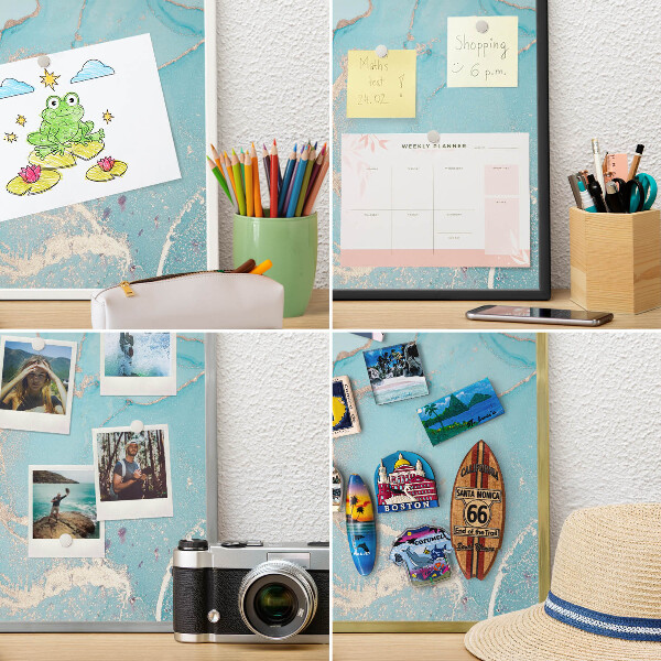 Tablero magnético metálico para souvenirs en color blanco Elegancia turquesa