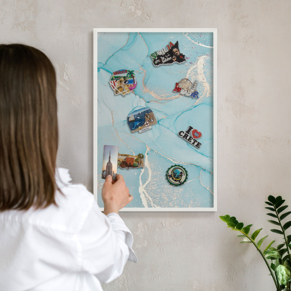 Tablero magnético metálico para souvenirs en color blanco Elegancia turquesa
