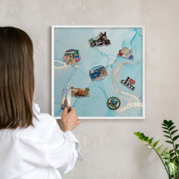 Tablero magnético metálico para souvenirs en color blanco Elegancia turquesa