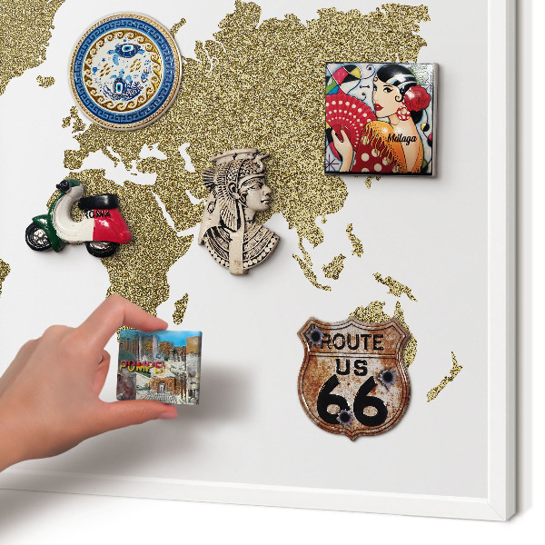 Tablero magnético de pared para imanes con marco blanco Mapa del mundo