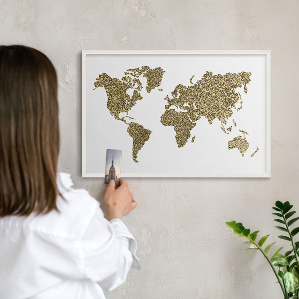 Tablero magnético de pared para imanes con marco blanco Mapa del mundo