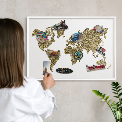 Tablero magnético de pared para imanes con marco blanco Mapa del mundo