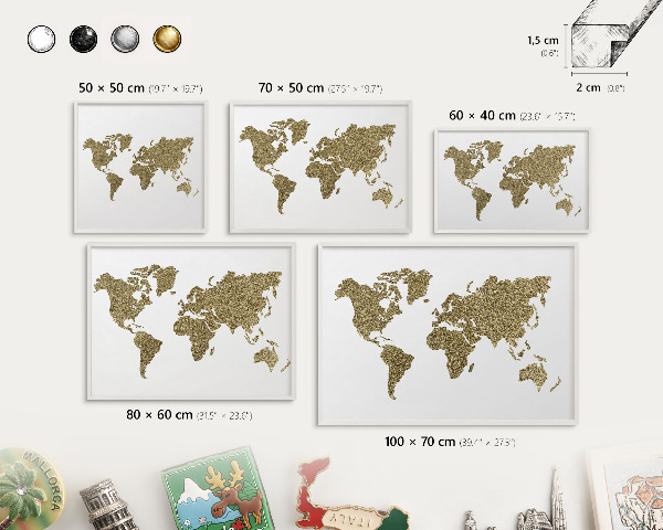Tablero magnético de pared para imanes con marco blanco Mapa del mundo