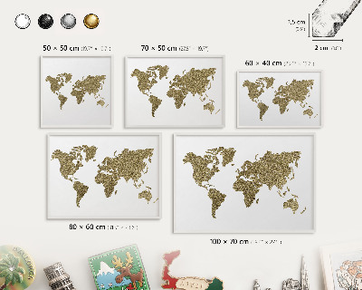 Tablero magnético de pared para imanes con marco blanco Mapa del mundo