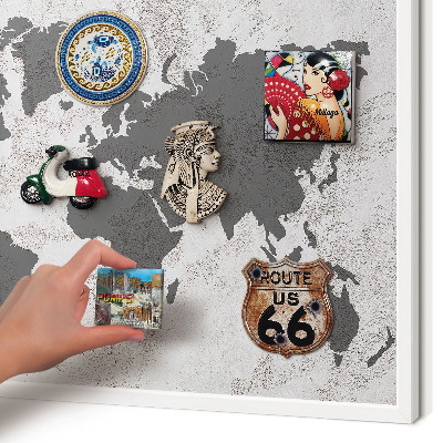 Tablero magnético metálico para souvenirs en color blanco Mapa del mundo