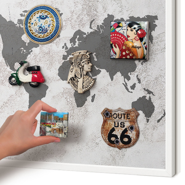 Tablero magnético metálico para souvenirs en color blanco Mapa del mundo