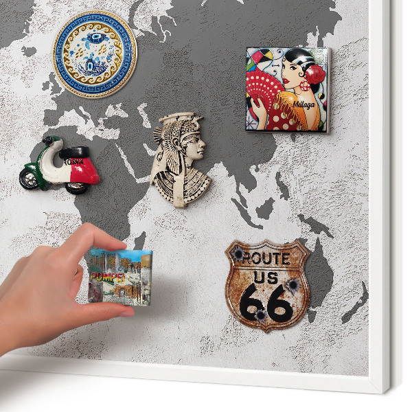 Tablero magnético metálico para souvenirs en color blanco Mapa del mundo