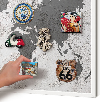 Tablero magnético metálico para souvenirs en color blanco Mapa del mundo