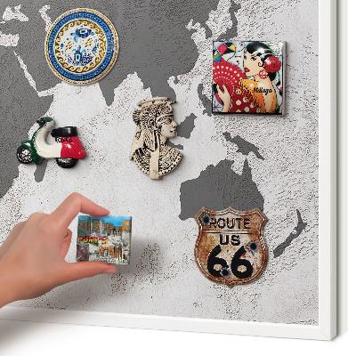 Tablero magnético metálico para souvenirs en color blanco Mapa del mundo