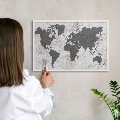 Tablero magnético metálico para souvenirs en color blanco Mapa del mundo