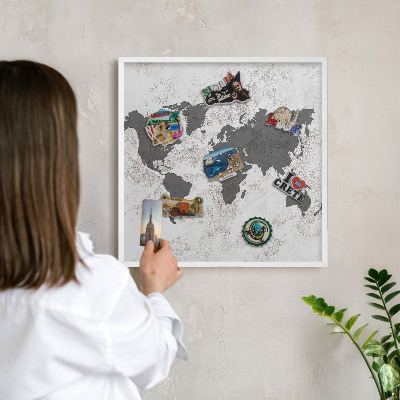 Tablero magnético metálico para souvenirs en color blanco Mapa del mundo