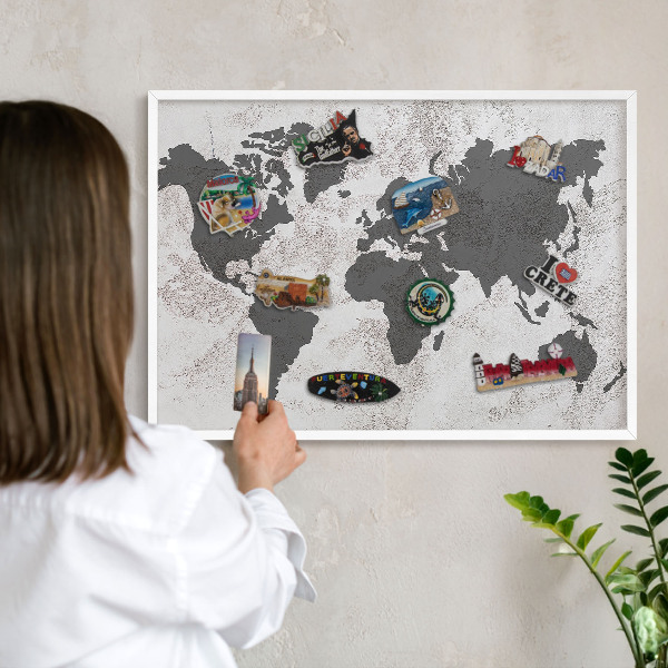 Tablero magnético metálico para souvenirs en color blanco Mapa del mundo