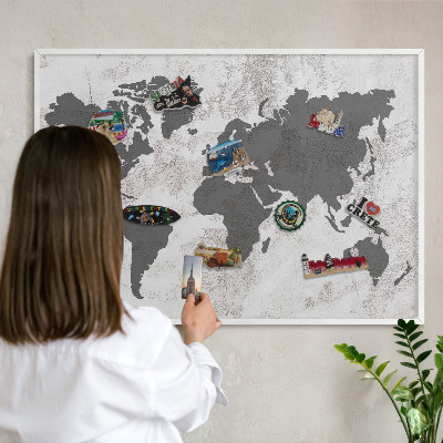 Tablero magnético metálico para souvenirs en color blanco Mapa del mundo