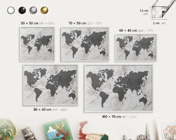 Tablero magnético metálico para souvenirs en color blanco Mapa del mundo
