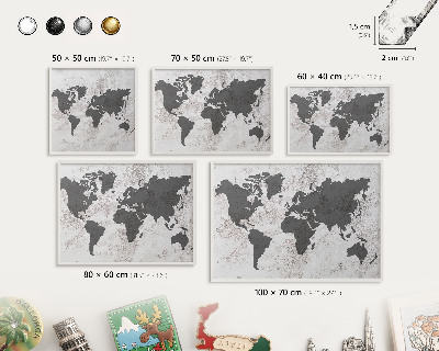 Tablero magnético metálico para souvenirs en color blanco Mapa del mundo