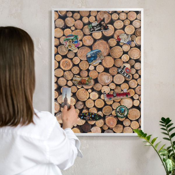 Tablero magnético de pared para imanes con marco blanco Círculos de madera