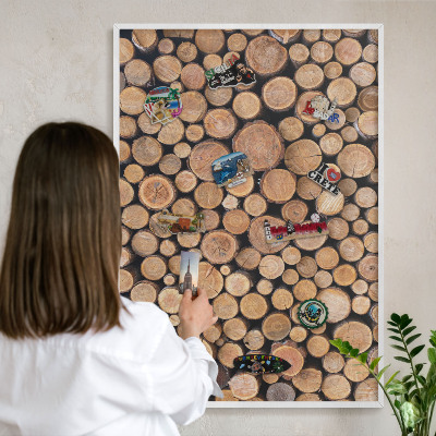 Tablero magnético de pared para imanes con marco blanco Círculos de madera