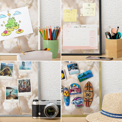 Tablero magnético de pared para imanes con marco blanco Flores beige