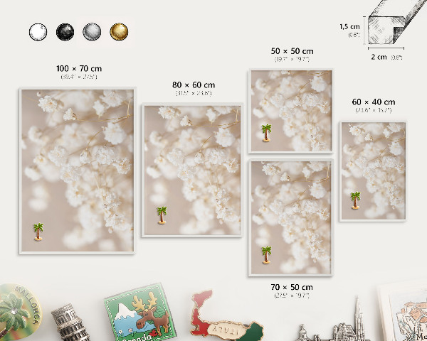 Tablero magnético de pared para imanes con marco blanco Flores beige