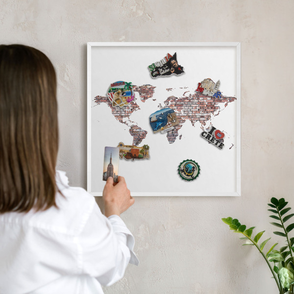 Tablero magnético metálico para souvenirs en color blanco Mundo de ladrillos