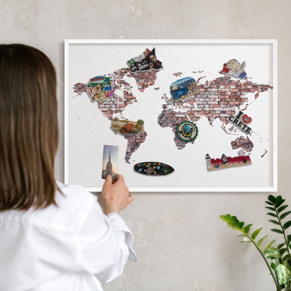 Tablero magnético metálico para souvenirs en color blanco Mundo de ladrillos