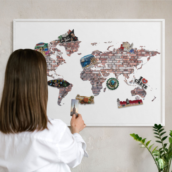 Tablero magnético metálico para souvenirs en color blanco Mundo de ladrillos