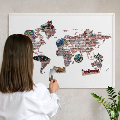 Tablero magnético metálico para souvenirs en color blanco Mundo de ladrillos