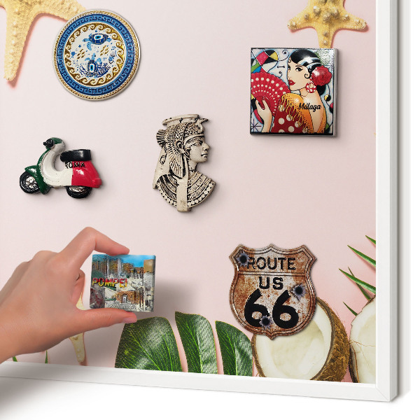 Tablero magnético metálico para souvenirs en color blanco Vacaciones tropicales