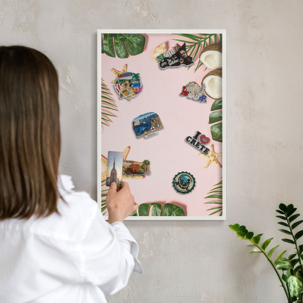 Tablero magnético metálico para souvenirs en color blanco Vacaciones tropicales