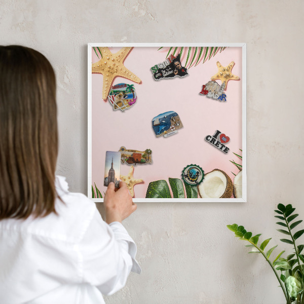 Tablero magnético metálico para souvenirs en color blanco Vacaciones tropicales